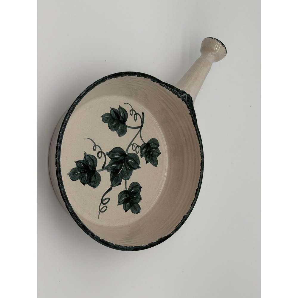 Nichols Pottery Hand Painted Ivy Skillet Bowl Signed Studio Art 2002 Green Beige